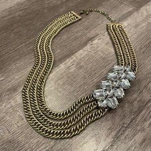 J. Crew Chunky Multilayered Gold Necklace With Crystals